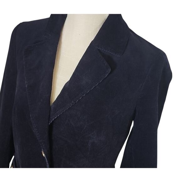 Talbots Stretch Corduroy Equestrian Blazer Jacket Navy Gold Horse Bit Size 4P - Picture 10 of 10